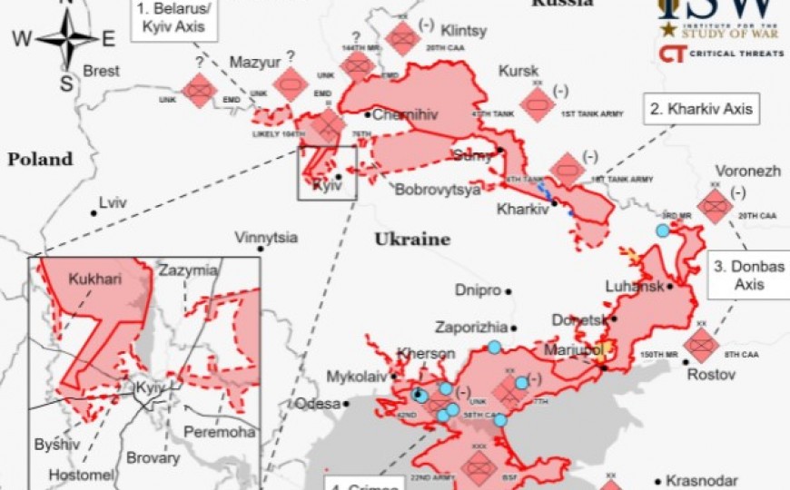 Američki Institut za proučavanje rata objavio kartu ruskog napredovanja u Ukrajini